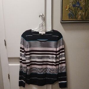 LOFT Navy, Maroon Cream Striped Top